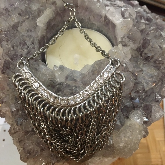 Silver Unique chain rhinestone earrings. Edgy. Gothic - Picture 4 of 5